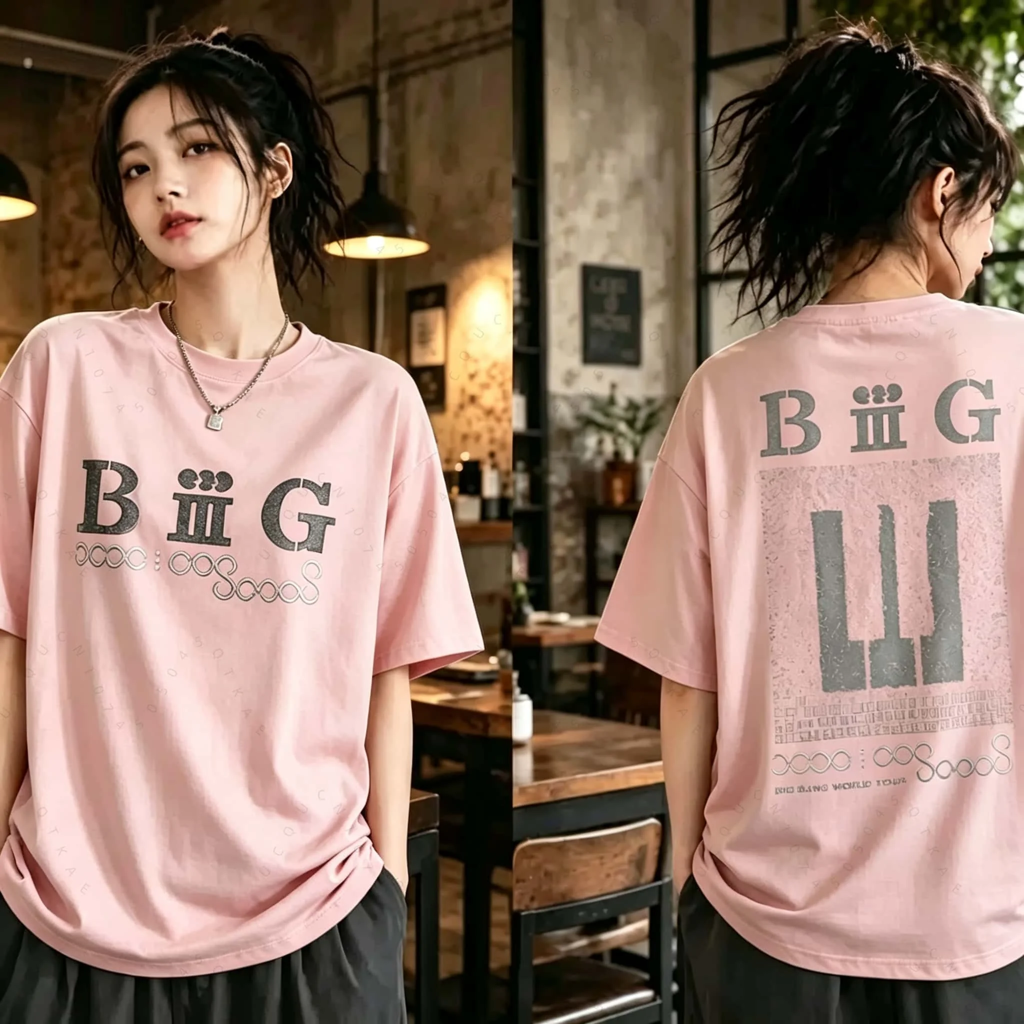 BIGBANG Family Matching Outfit Parent-child Tee Letter Piano Front Back Print Short Sleeve Tshirt Summer Casual Loose Street Top