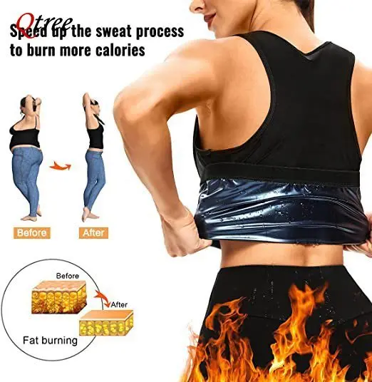 Qtree Women Sauna Suit Sweat Slimming Vest Body Shaper Jumpsuit Shapewear Zipper Waist Trainer Top Weight Loss Burner Fat Corset