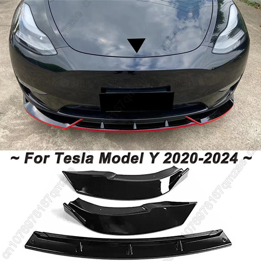 Car Front Bumper Lower Splitter Diffuser Body Kits Spoiler Guard Cover For Tesla Model Y 2020-2024 Black Front Lip Accessories