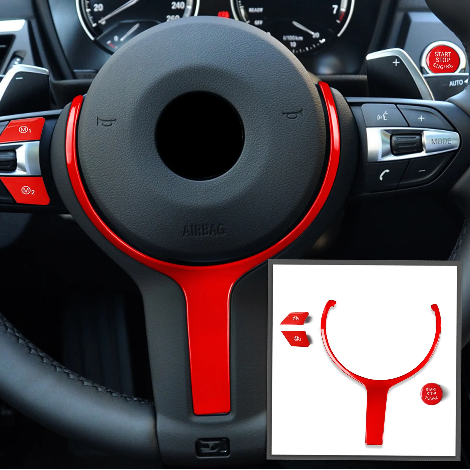 

ABS Red Steering Wheel Trim Replacement with Button Covers For BMW F30 F31 F32 F12 F13 M-Sport