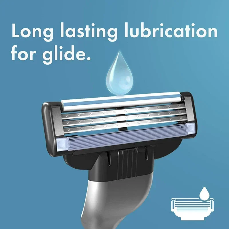 남성용 질레트 Mach3 면도기 리필 루브라스트립이 포함된 면도날 리필 3 레이어 블레이드 고속 커팅 페이스 비어드 카트리지