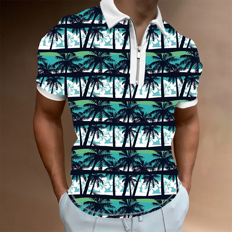 New 3D Print Coconut Tree Men Short Sleeve Polo Shirt Summer Turn Down Collar Tops Fashion Shirt Short Sleeve Slim Comfort Tees