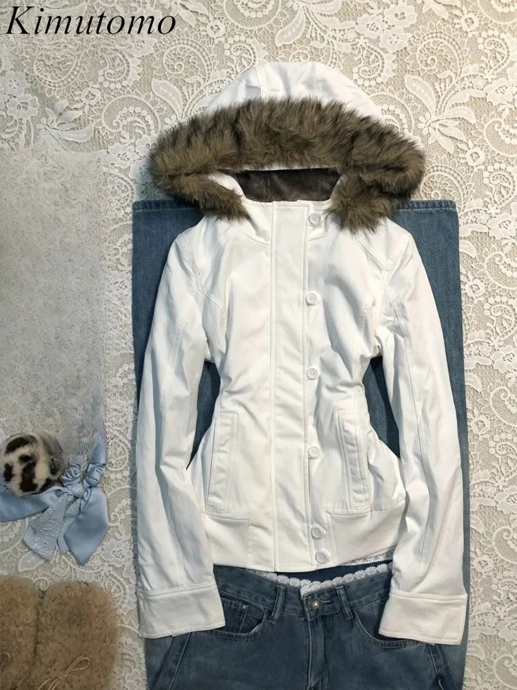 

Kimutomo Jackets Women Y2k Aesthetic Furry Patchwork Hooded Autumn Winter Vintage Outwear Harajuku Grunge Coats Female Gothic