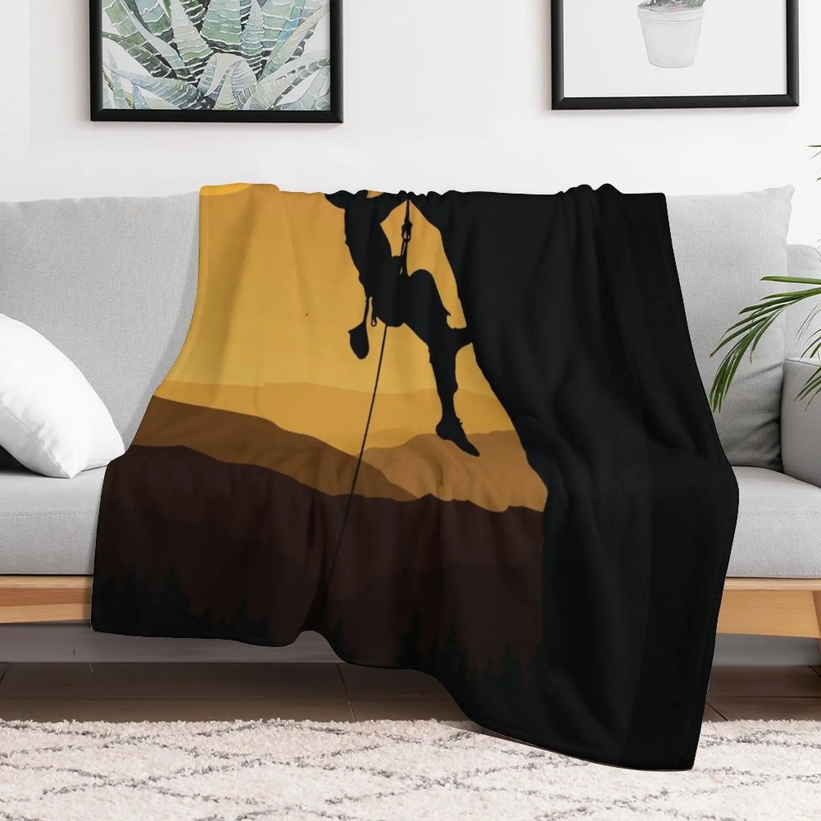 Retro Rock Climbing Bouldering 80s Mountain Rock Climber Throw Blanket