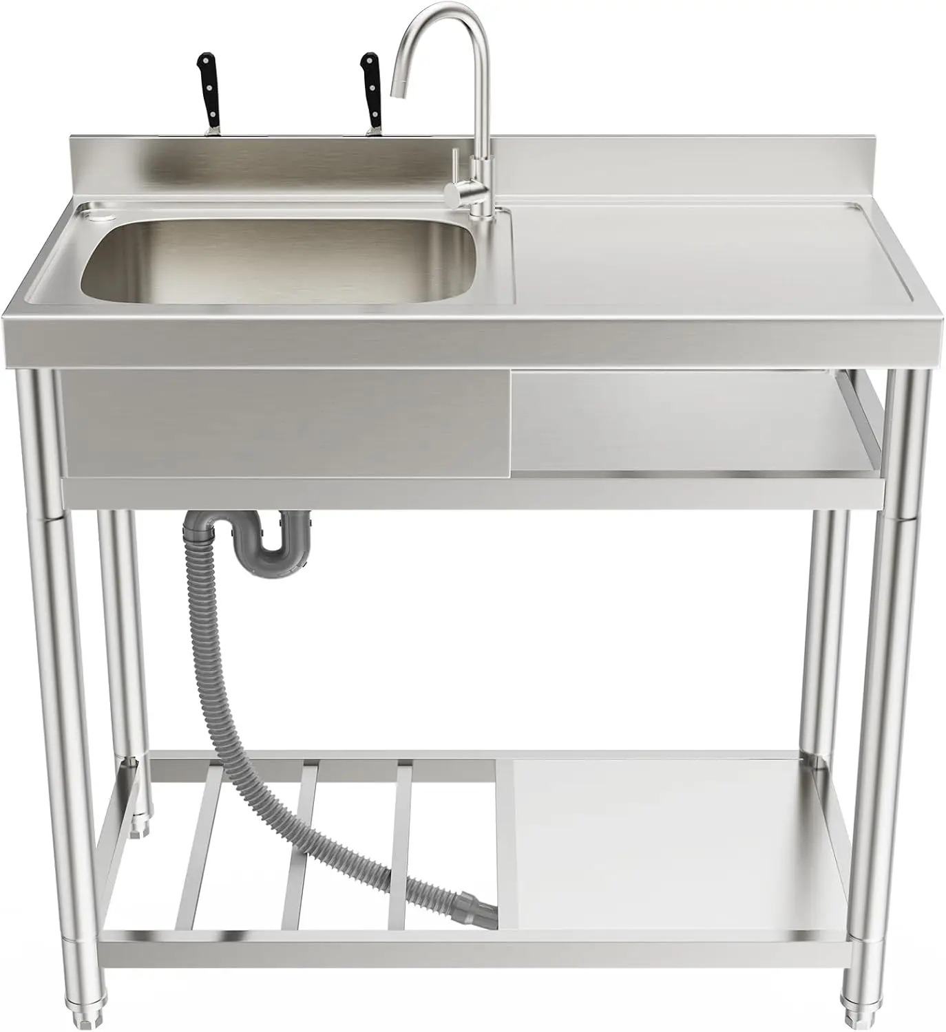 

Roomtec 304 Stainless Steel Single Bowl Utility Sink Set, Commercial Restaurant Kitchen Sink, Outdoor Sink With Workbench &