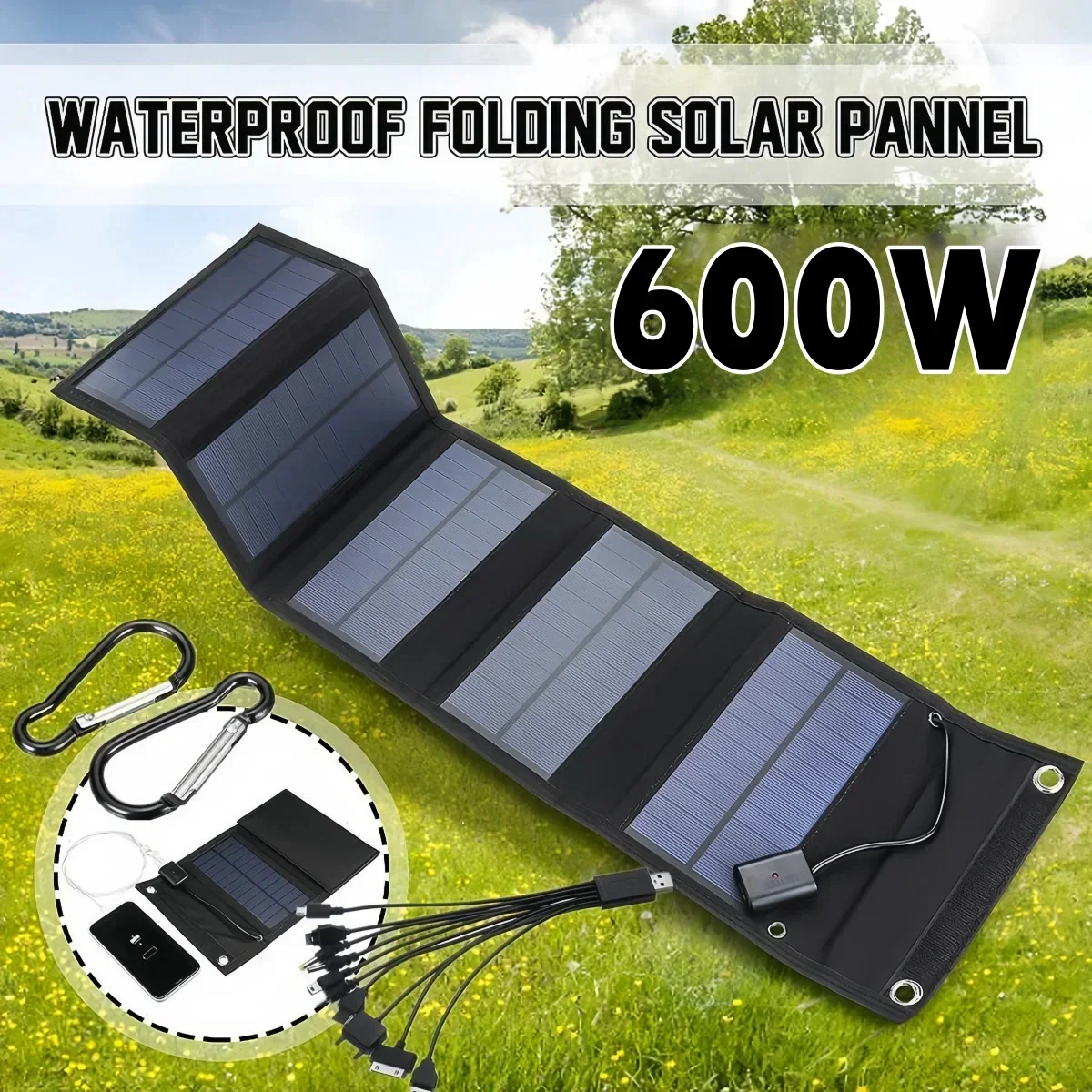 600W5V Foldable Solar Panel Phone Charger Solar Panels Plate USB  Solar Panels Power Bank for Cell Phone Camping Emergency