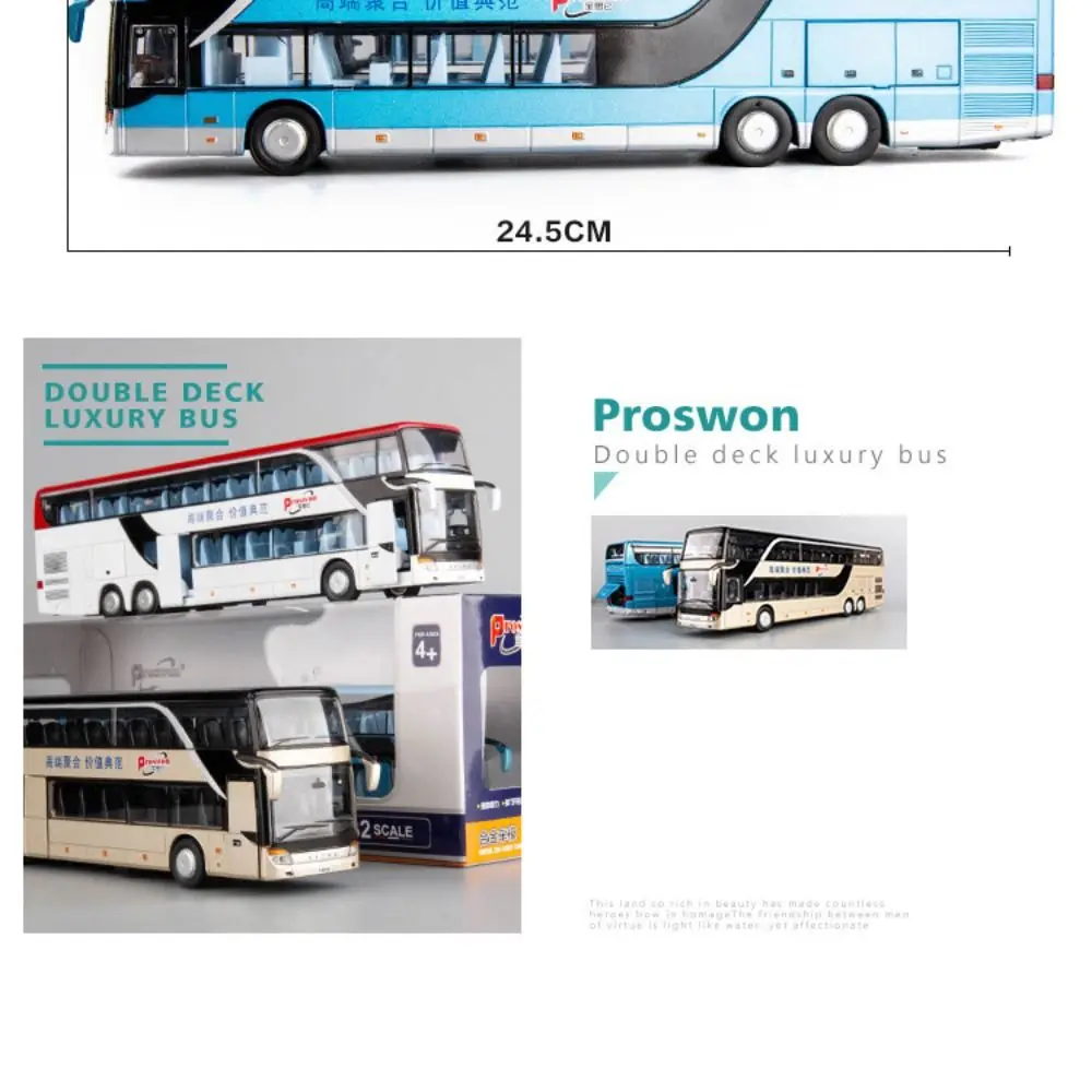 Kids Gift Electric Toy Bus Shape Double Sightseeing Bus Alloy Bus Model Vehicle Model Pull Back