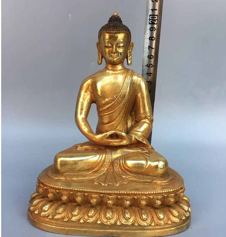 

20CM 7.8"Old China Buddhism bronze gilt Shakyamuni Buddha statue
