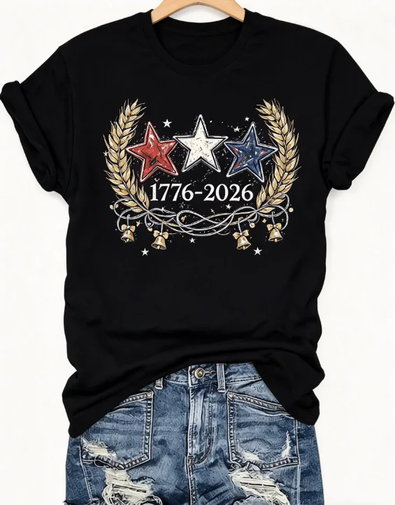 2026 Fashion New Arrival Plus Size Women Crew Neck Short Sleeve T Shirt USA 250th Anniversary Floral Graphic Tee Soft Comfort Daily Top Independence Day Holiday Party Gift Ladies Casual Tops Basic Tee