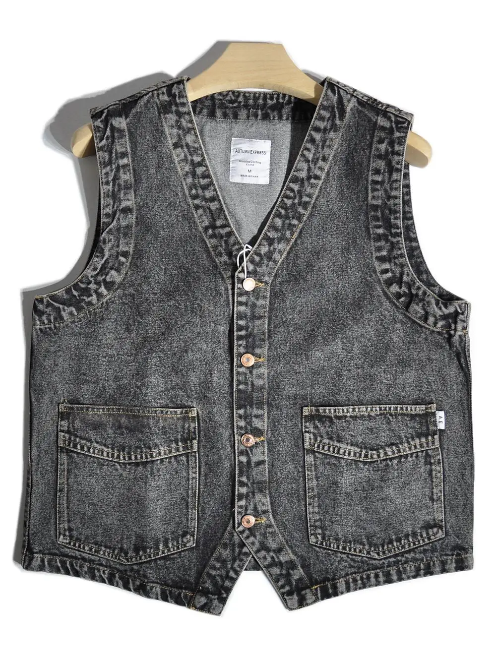 

Vintage American Sle Workwear Vest Men's Casual V-Ne Denim Jaet Multi-ket Spring Faion Loose Fit Youth Trend