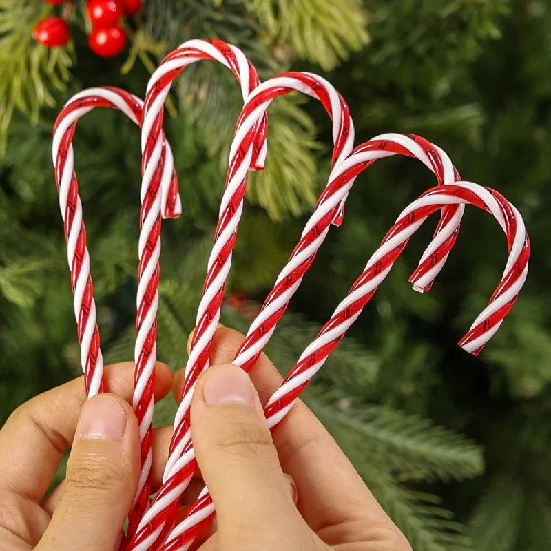 100/10Pcs Christmas Candy Cane Ornament Plastic Christmas Tree Hanging Decoration Twisted Crutch Candy Canes Indoor Party Favor