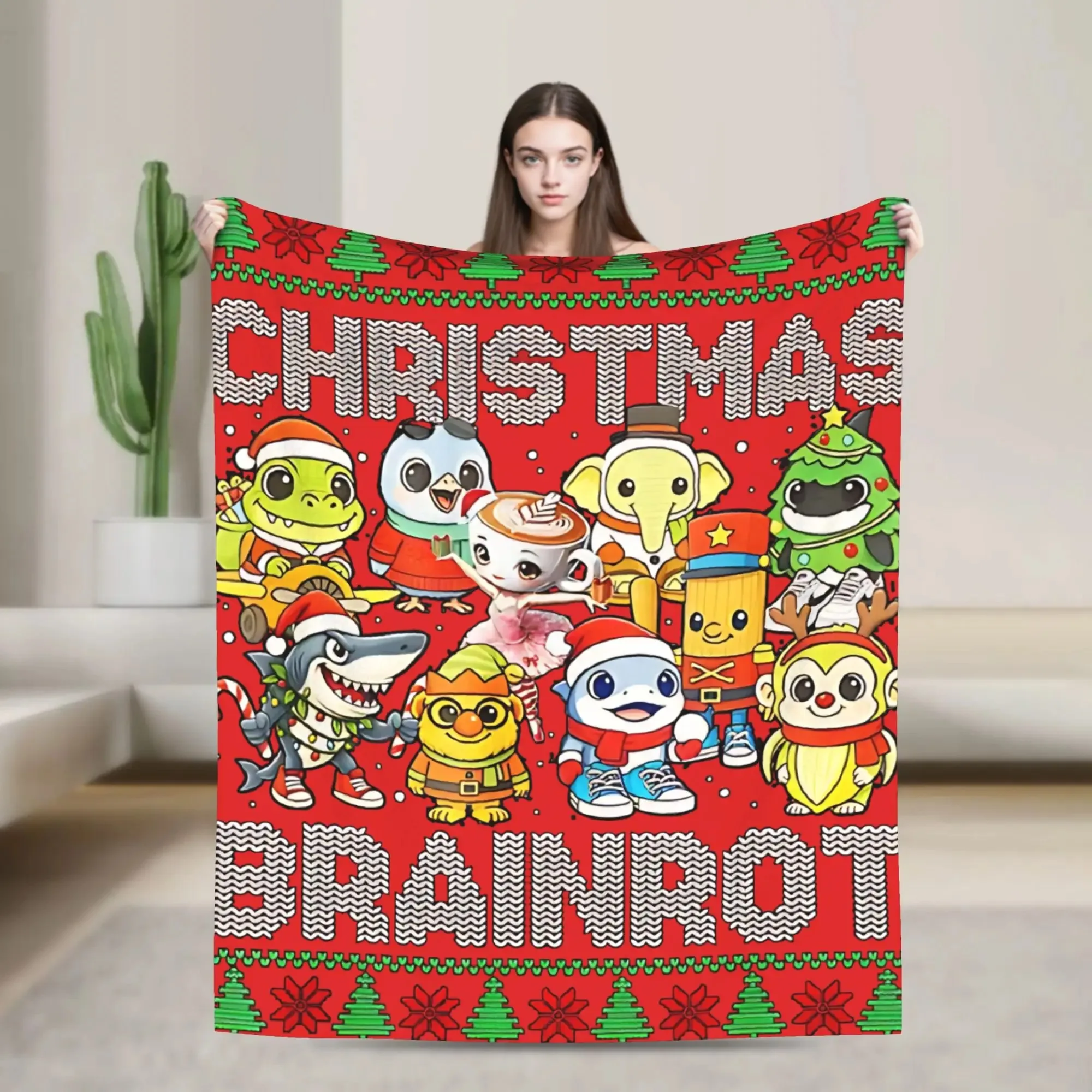 

Soft Warm Flannel Blanket Travel Office Fun Christmas Italian Brainrot Print Sofa Bedspread