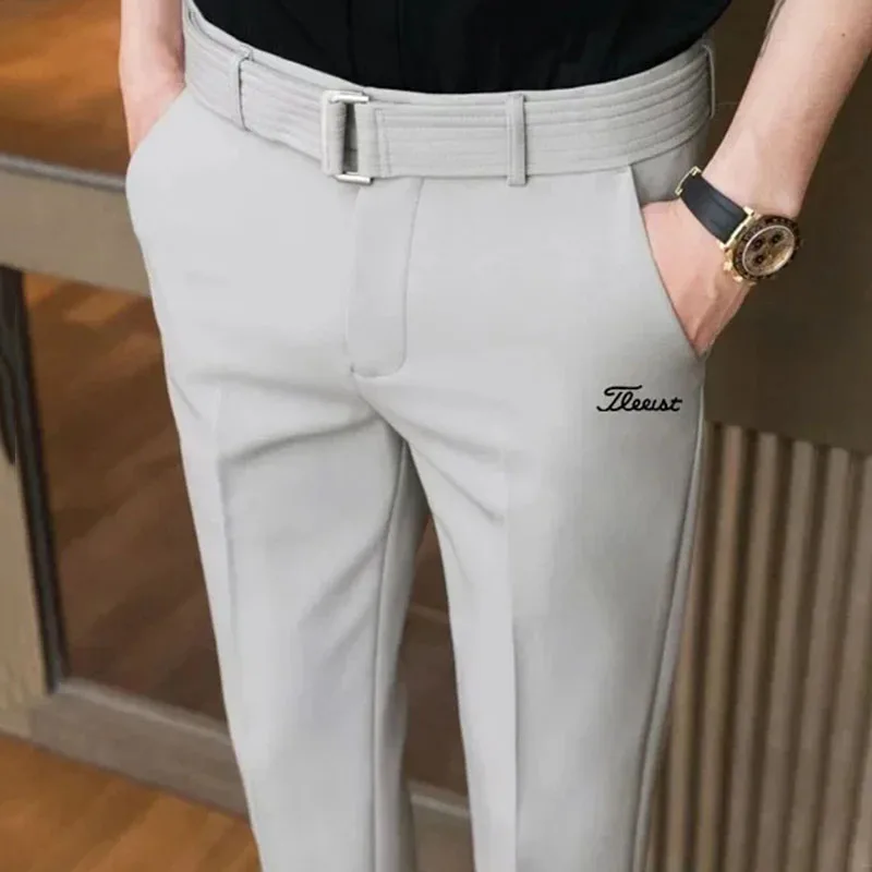 Spring and Summer Fashion Golf Pants Slim Pants with Belt Men\'s Pants Casual Business Trousers Pantalon Hombre Men Golf Clothing