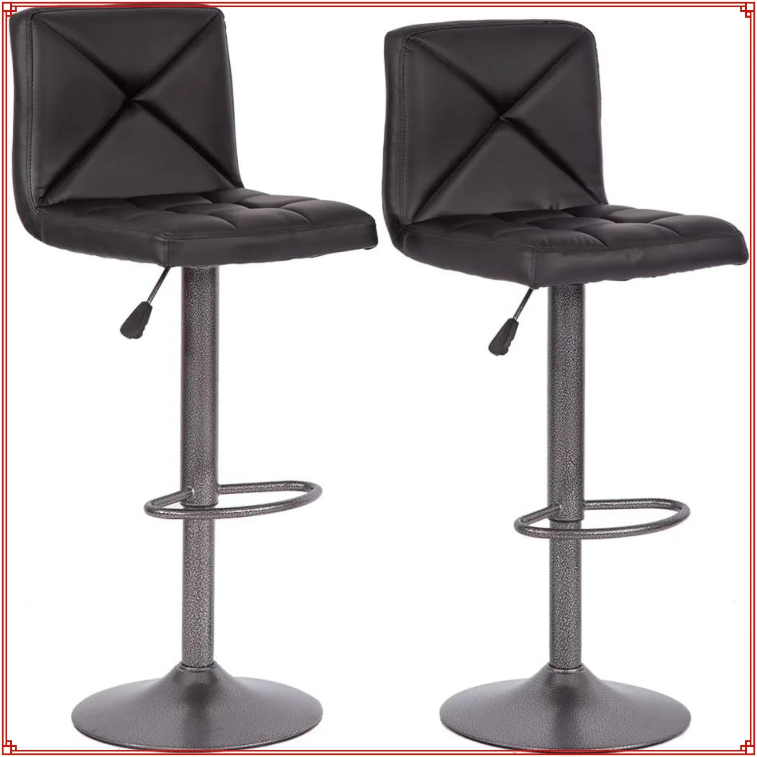 Conjunto de bancos de bar de 2 pacotes, cadeiras de bar giratórias de altura ajustável com encosto, bancos de balcão de couro PU para ilha de cozinha