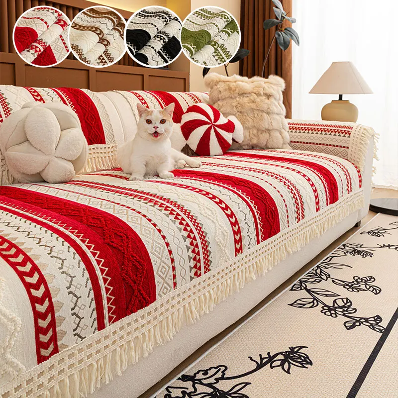 1PC-Bohemian style sofa cushion with scratch resistant, dust-proof, and fringed edge design, perfect for comfortable cabins