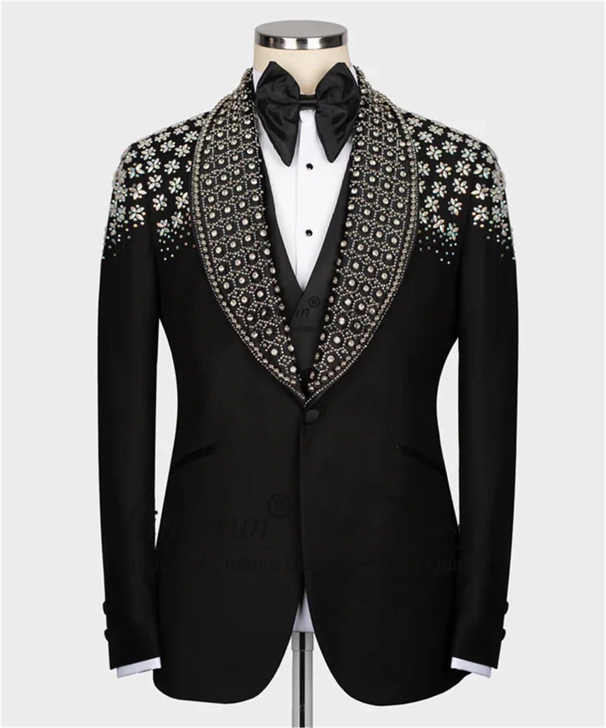 Stunning Beaded Crystals Tuxedos Men Suit 2 Pieces Sets Groom Wedding Slim Fit Formal Male Prom Blazers Customized Costume Homme