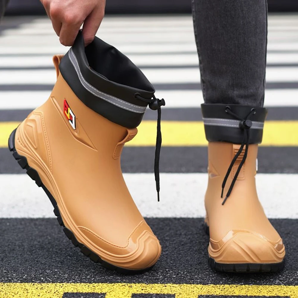 Outdoor-Arbeitsstiefel im britischen Stil, rutschfest, wasserdicht, mit Kordelzug, Trommelverschluss, für alle Jahreszeiten geeignet, Herren-Regenstiefel – Detail 2