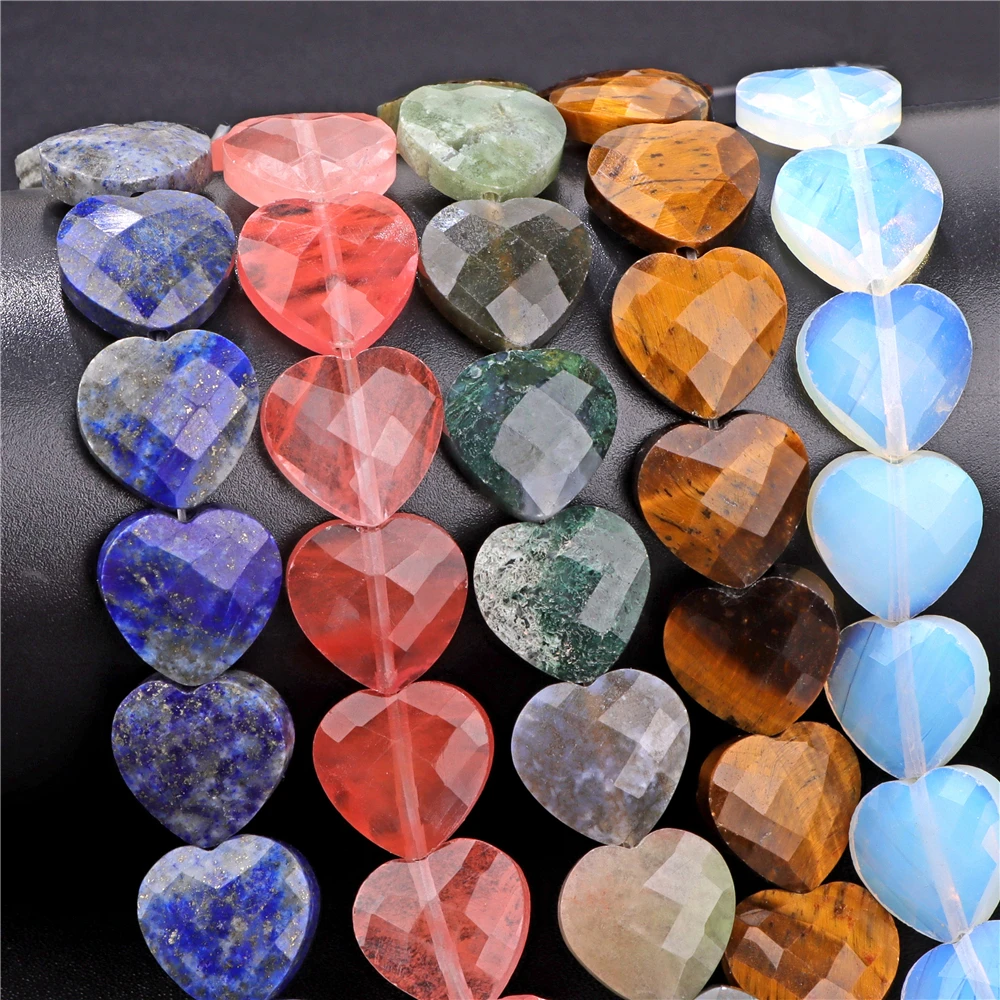 15MM Natural Faceted Heart Shape Stone Bead Labradorite Aventurine Quartz Loose Charms Beads For Jewelry Making DIY Handmade