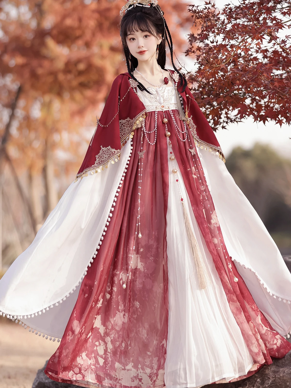 Improved New Chinese Style Dress Daily Han Clothing Cloak Slip Set Elements Performance Wear Shooting Photo