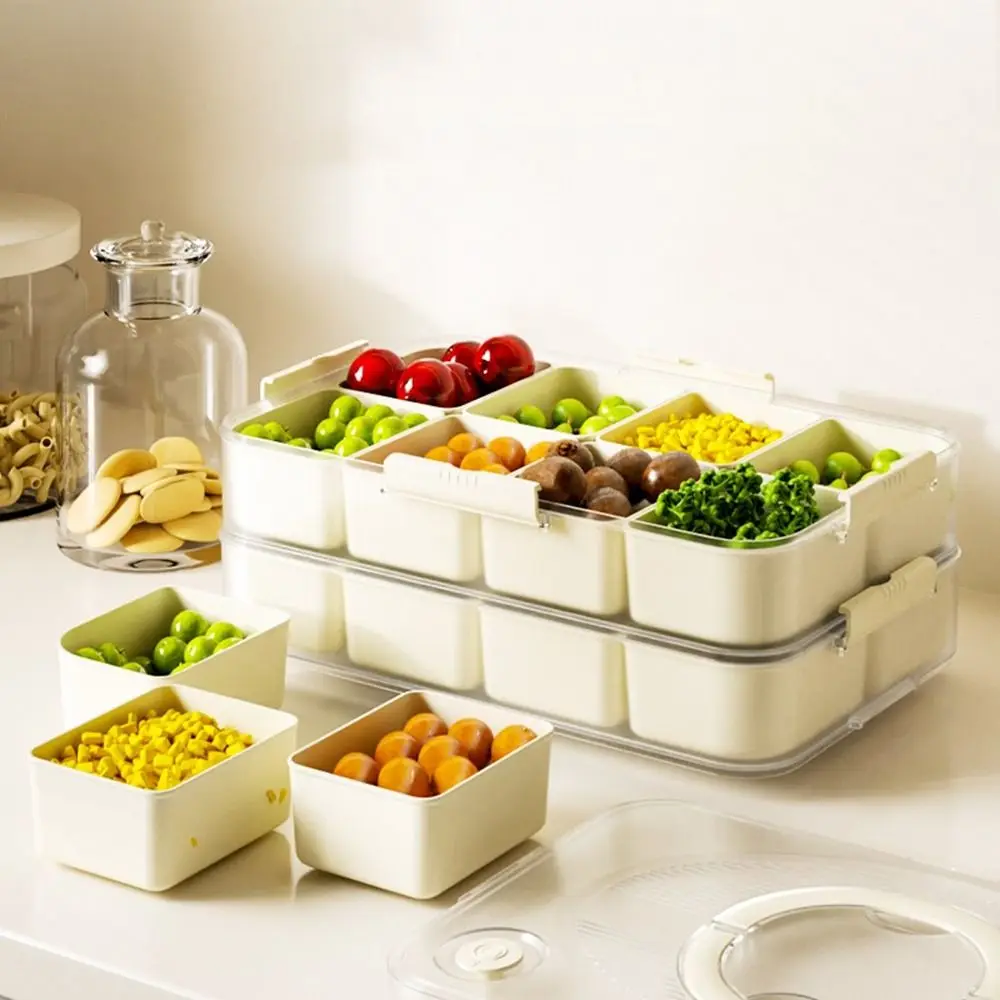 Plastic Food Divided Serving Tray Large Capacity Sealed Refrigerator Storage Box Fresh-keeping 4/6/8 Grids Snack Food Container