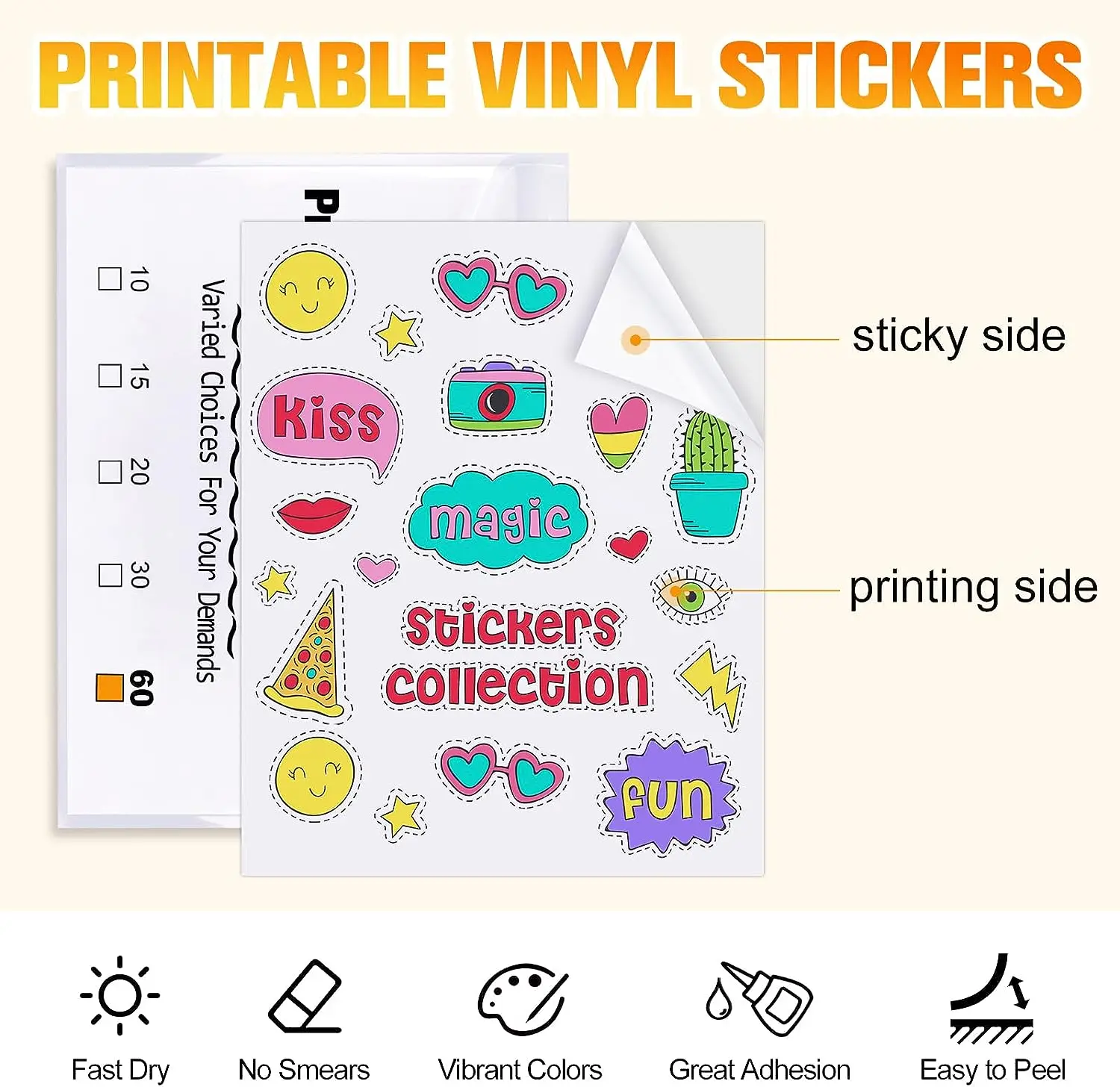A4 8,3 x 11,7 polegadas 20 PCS Adesivo de vinil imprimível fosco Papel-Jeto de tinta e impressora a laser compatível com projetos DIY duráveis