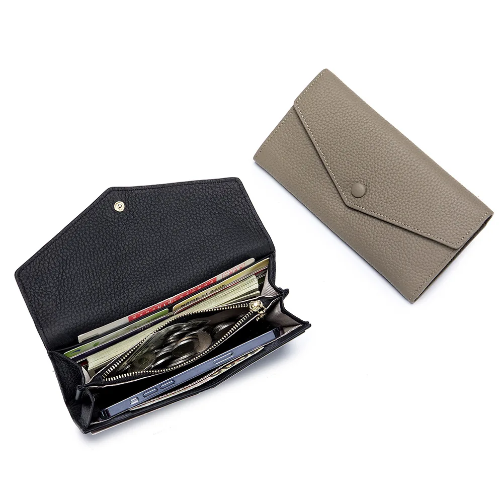 Genuine Leather Long Wallet Phone Bag Cowhide Coin Purse Key Lipstick Case Earphone Pouch ID Credit Card Holder For Women Clutch