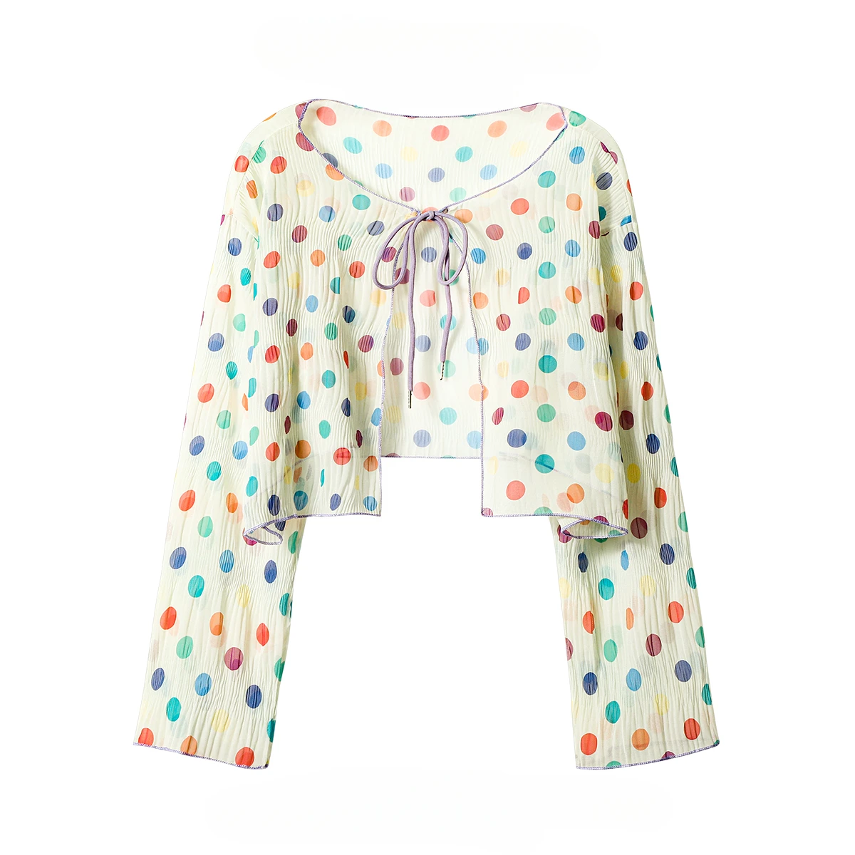 Süße Mädchen Polka-Dot-Print Schnürung lang ärmel ige Strickjacke Mäntel Frauen Sommerferien Stil lässig Sonnenschutz Kittel Tops