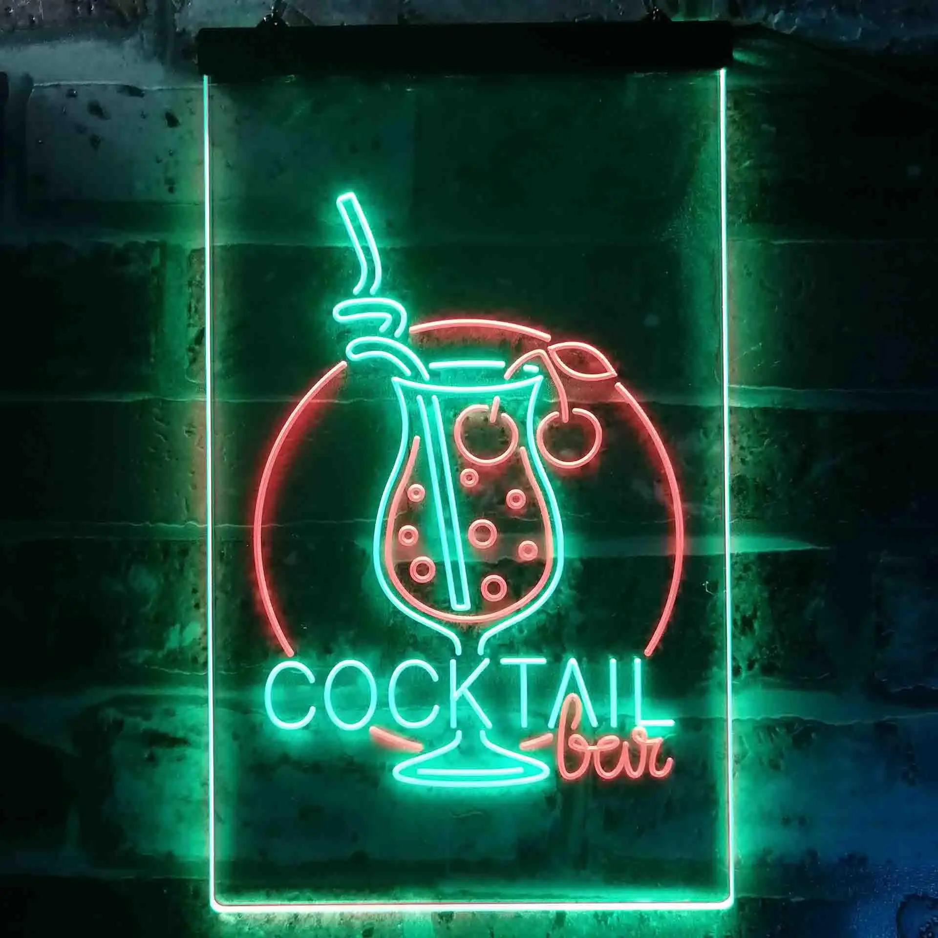 COCKTAILS bar. with Cocktail Glass Dual Color Led Neon Sign st6-i3537
