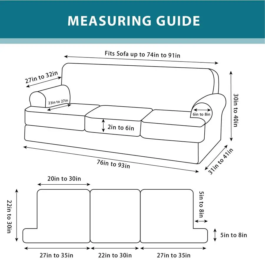Piece T Cushion Sofa Slipcovers Stretch Couch Cover Furniture Covers with 3 Individual T Cushion Covers, Machine Washable for Li