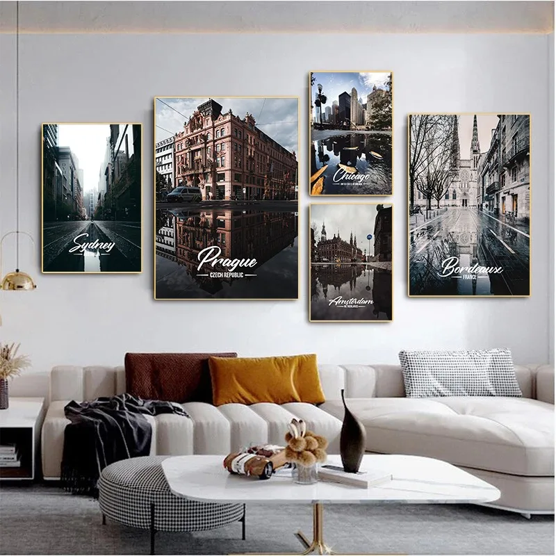 City Travel Landscape Chicago London New York Bordeaux Posters and Prints Canvas Painting Wall Art Pictures for Room Home Decor