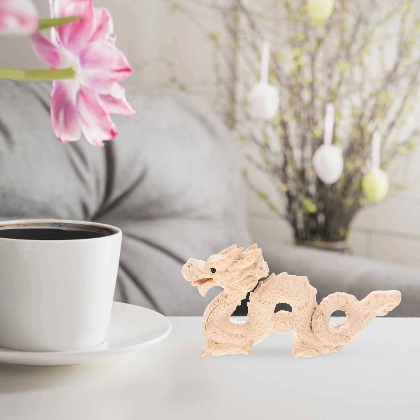 

Wood Dragon H Carved Unpainted Chinese Style Chinese Dragon Decors Desk Statue Figurine nament