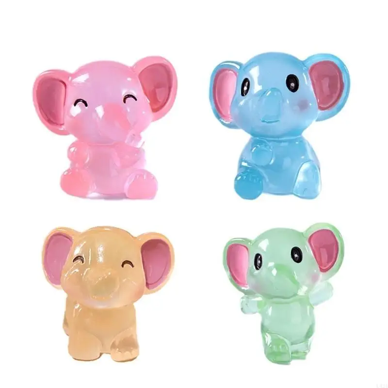L43A 4PCS Miniatures Elephant Glowing At Night Fairy Garden Decoration Mini Elephants Resin Figurines Home Decor Dollhouse