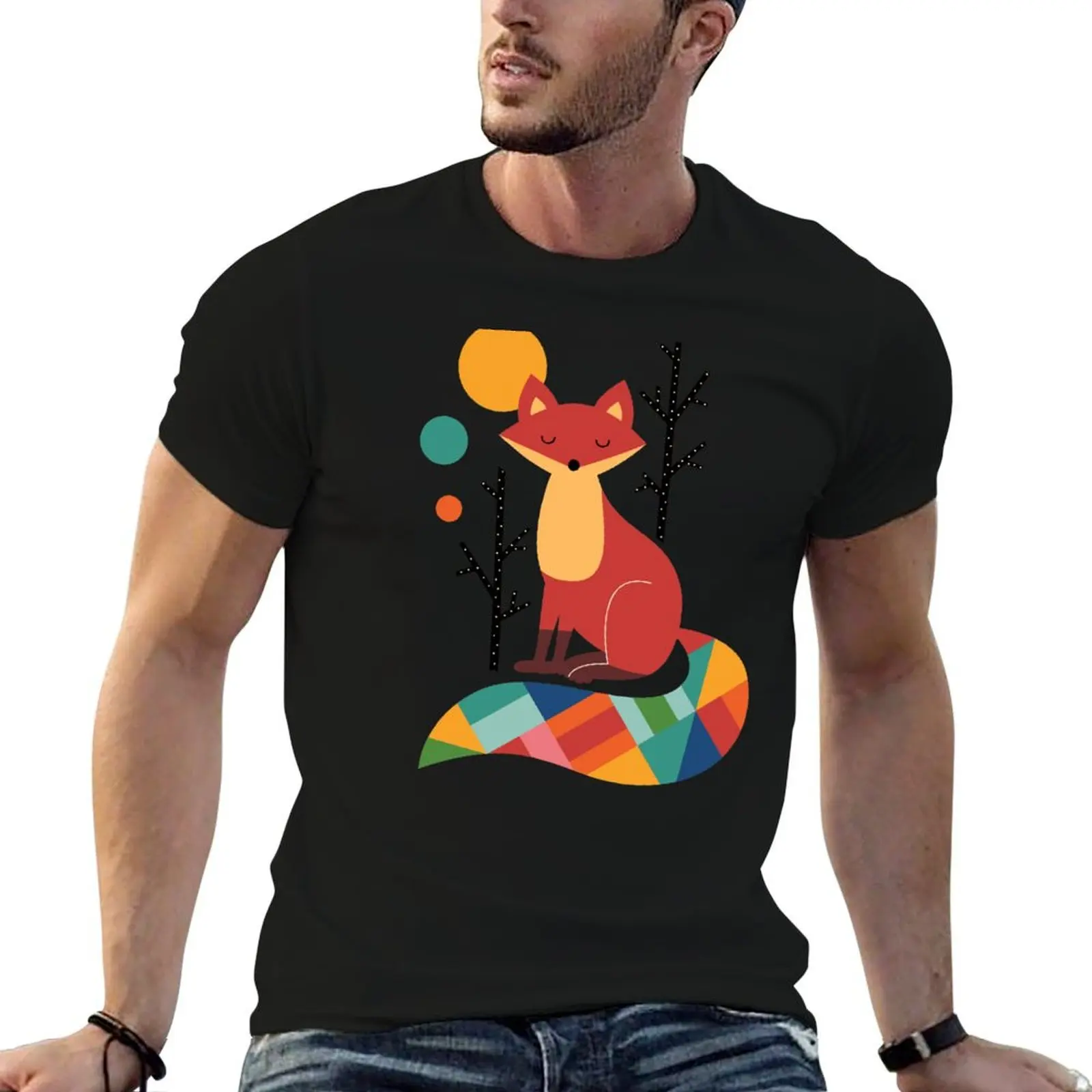 

cotton plain shirt package t t-shirt cotton T-Shirt Fox man man black for Rainbow