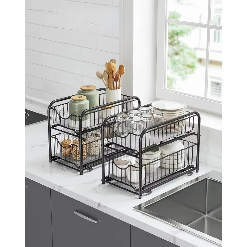 

Stackable CabinetShelving withSliding Basket Drawers, Ample Storage for Kitchen and Bathroom, Space-Saving Design