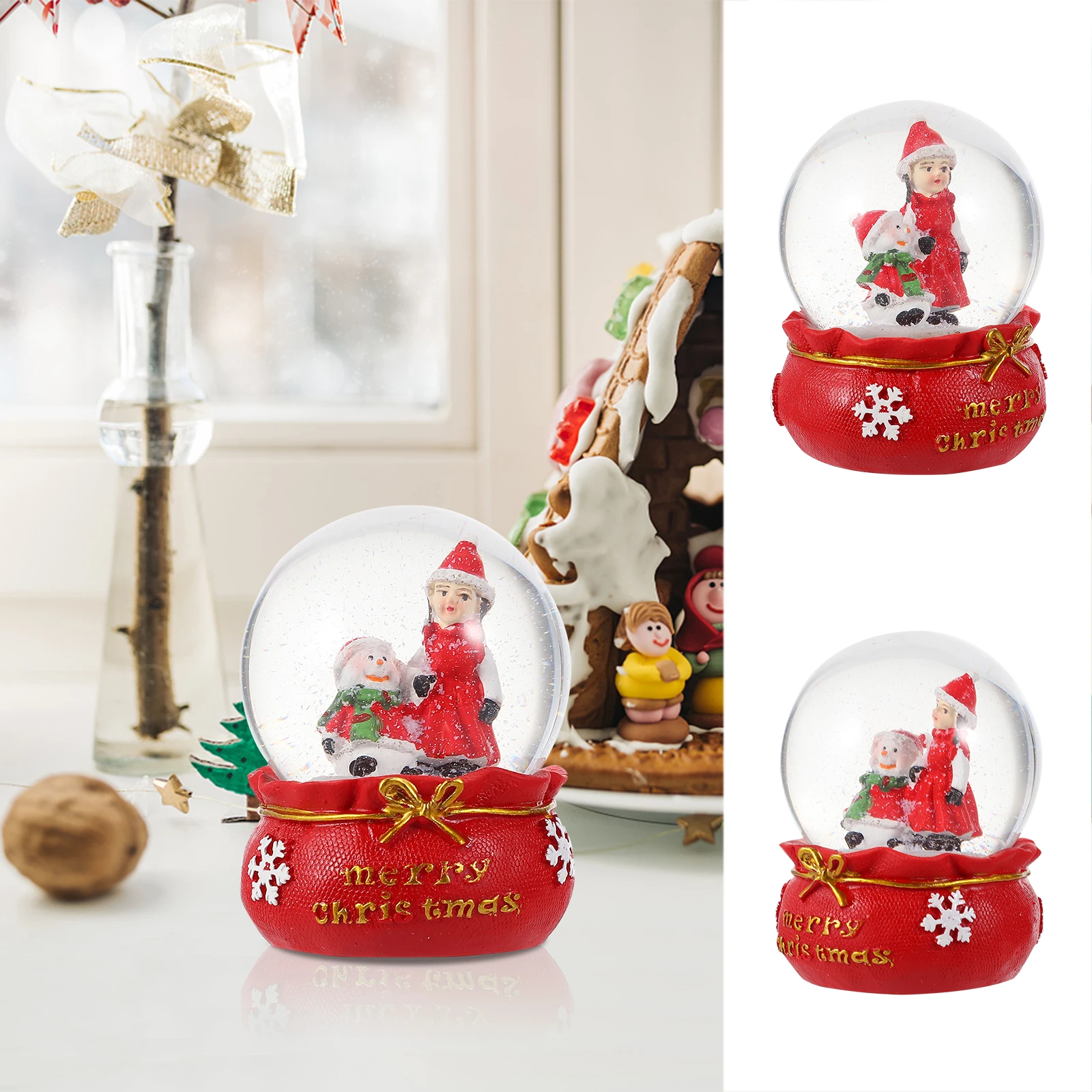 

Christmas Crystal Ball Holiday Decor Supplies Adorable Desktop Adornment Glass Resin Ball Xmas Gift Friends Family Party
