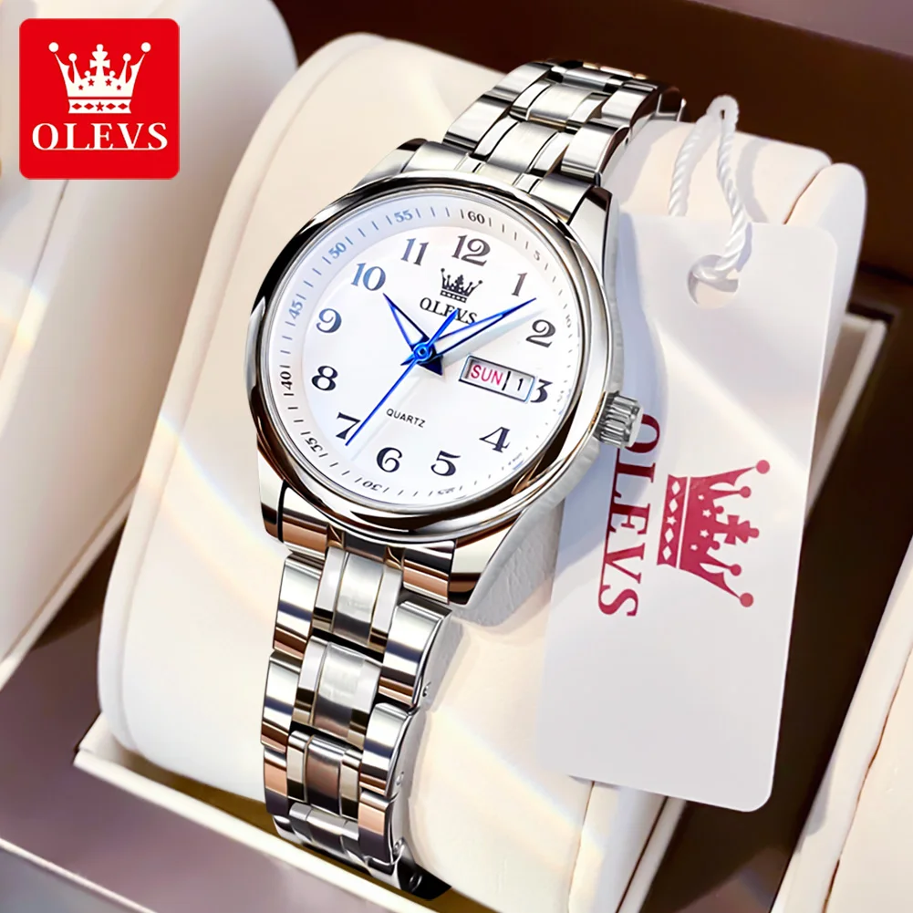 Olevs Luxus Quarzuhr für Frauen elegante Edelstahl uhr leuchtende wasserdichte Woche Datum Armbanduhr Damen Kleid Uhr