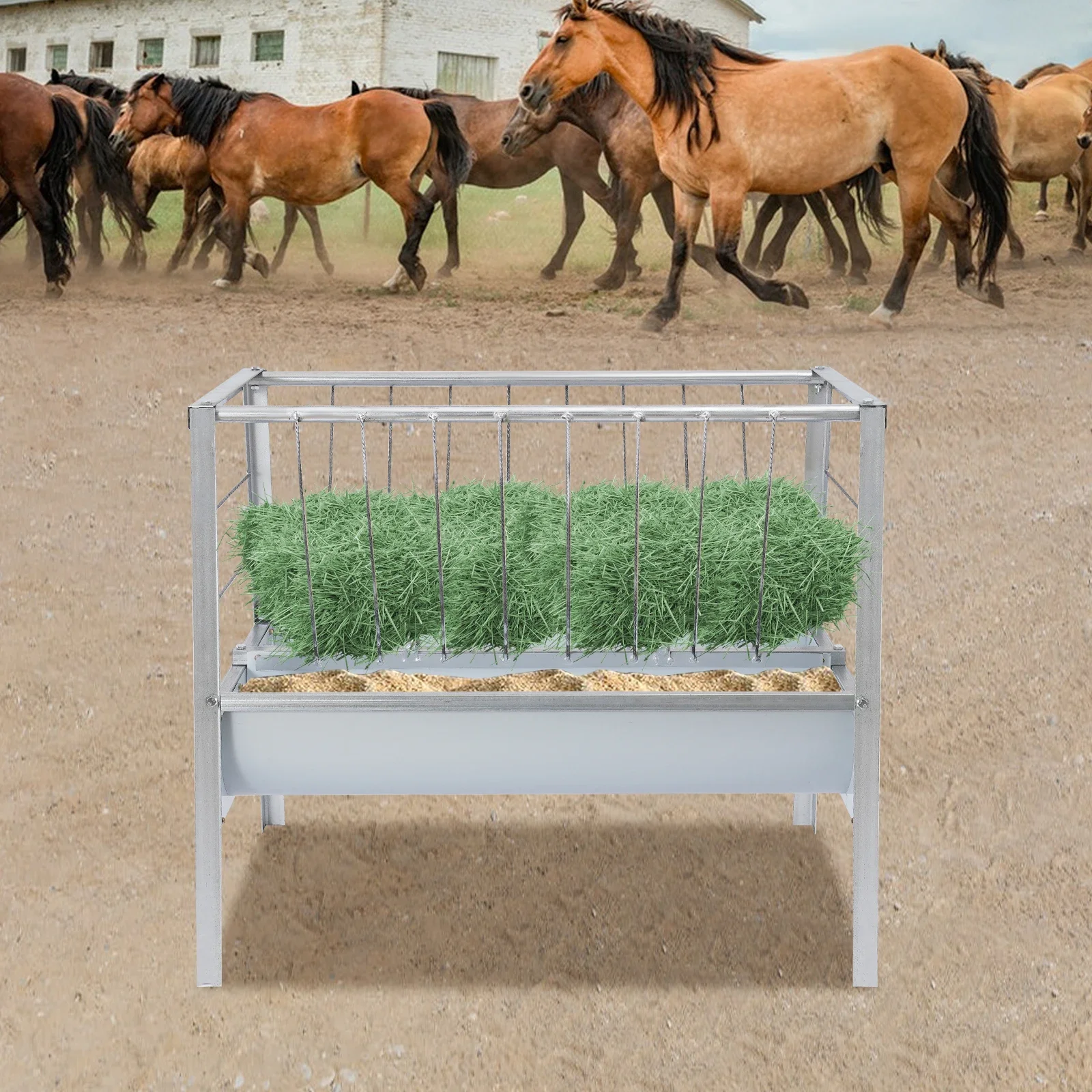 

Livestock Hay Feeder—Dual-Side Feeding(Wide Opening), Thickened 0.4mm Steel Stable Feet(Anti-Tip) Fits Goats/Sheep/Cattle/Horses