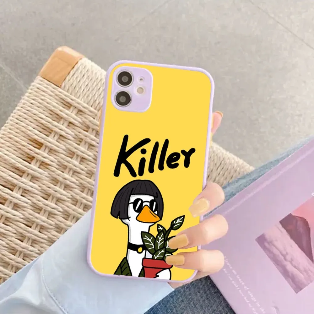 Cartoon Killer Leon Uncle Girl Phone Case for iPhone 14 11 12 13 Mini Pro Max 8 7 Plus X XR XS MAX Translucent Matte Cover