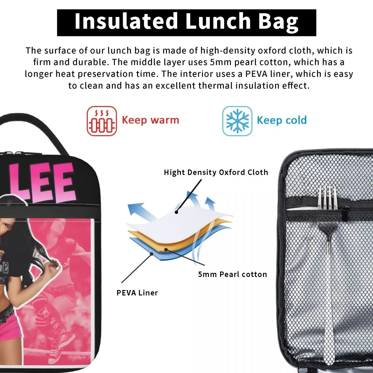 حقيبة الغداء المعزولة AJ Lee فتاة المصارعة 90s Merch علبة طعام الغداء متعددة الوظائف برودة صندوق بينتو الحراري للخارجية