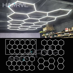 Luces de garaje lámpara hexagonal 110-240V tubo LED panal barbería iluminación de techo para taller 4S espectáculo de coches reparación de carrocería gimnasio