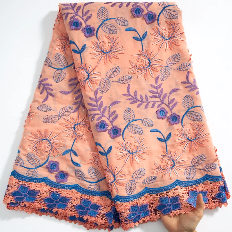 

SJD Nigreria Cotton Lace Fabric 2024 High Quality African 3D Embroidery Cotton Fabric Swiss Voile Lace For Women Evening Dresses