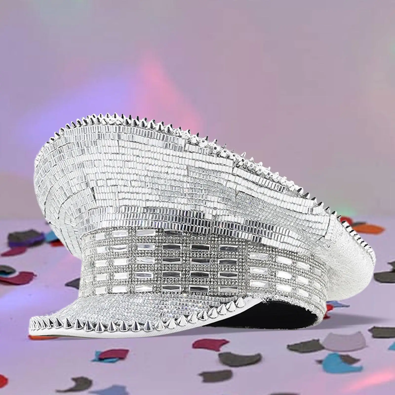 Silver Sequin Steampunk Top Hat Sparkly Duckbill Cap for Wedding Party Photography Adult Costume