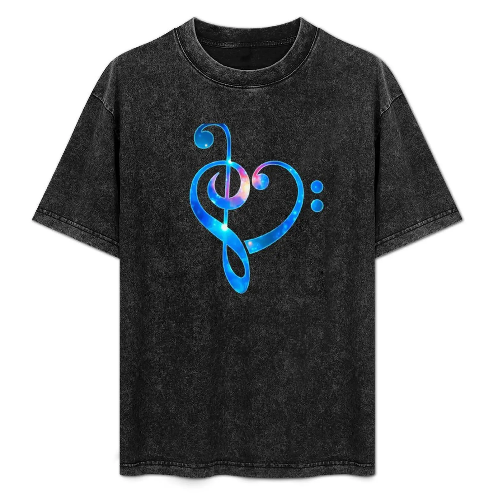 

Galaxy music heart treble clef bass T-Shirt Trendy Print Short Sleeve T-Shirt