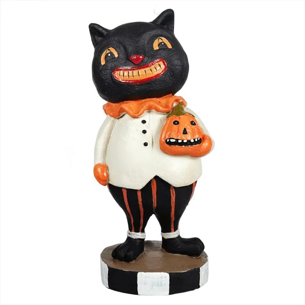 Resin Trick Or Treat Halloween Cat Statue Mischievous Funny Smiling Black Cat Ornament Party Desktop Decoration Props