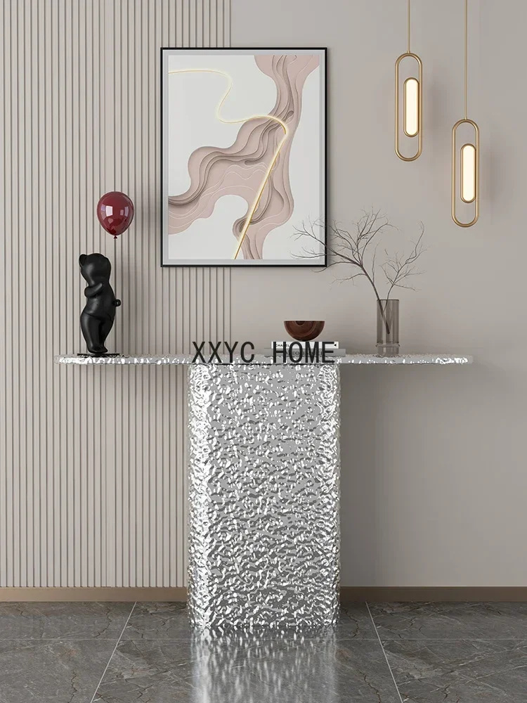 TAO Stainless Steel Water Ripple Semicircle Light Luxury Console a Long Narrow Table Modern Minimalist