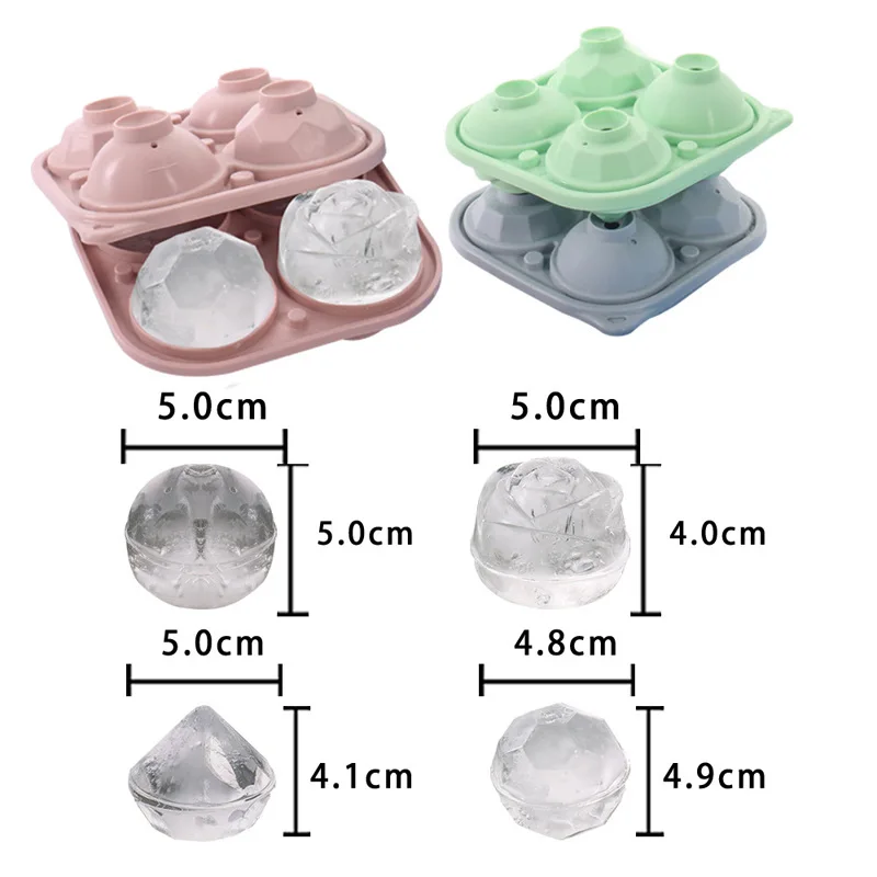 

Silicone Ice Cube Molds with Lids, 4 Shapes Round, Diamond, Soccer, Rose Large Ice Ball Makers for Cocktails Juice Whiskey