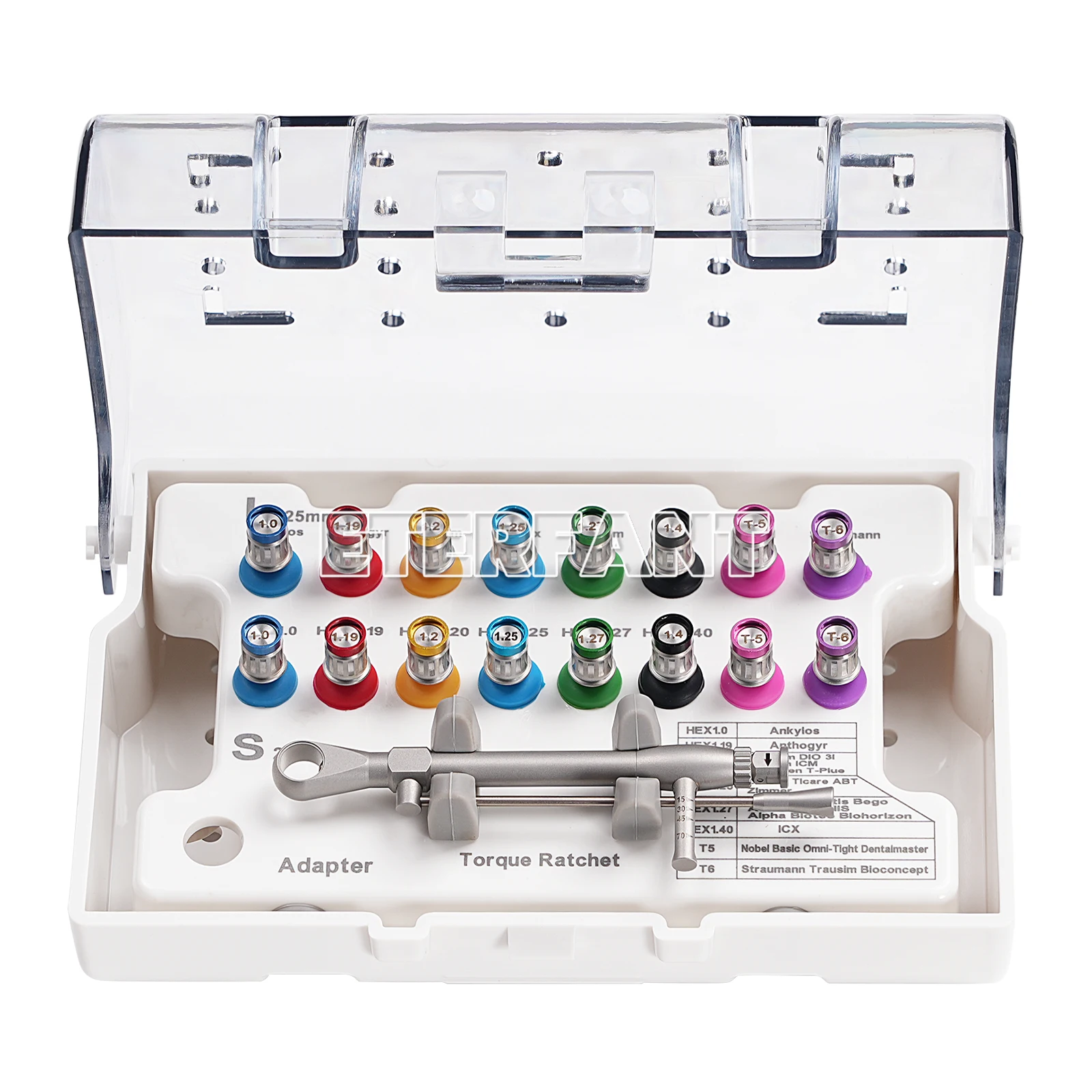 

ETERFANT Профессиональный хирургический набор для зубных имплантатов — полный набор с динамометрической трещоткой 0–70 Н см и универсальными драйверами, 16 шт.