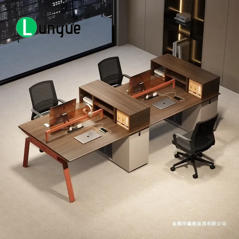 Modern 6 Person Office Desk and Chair Combination with Staff Screen Simple Workstation Booth for Employee Cubicle Furniture