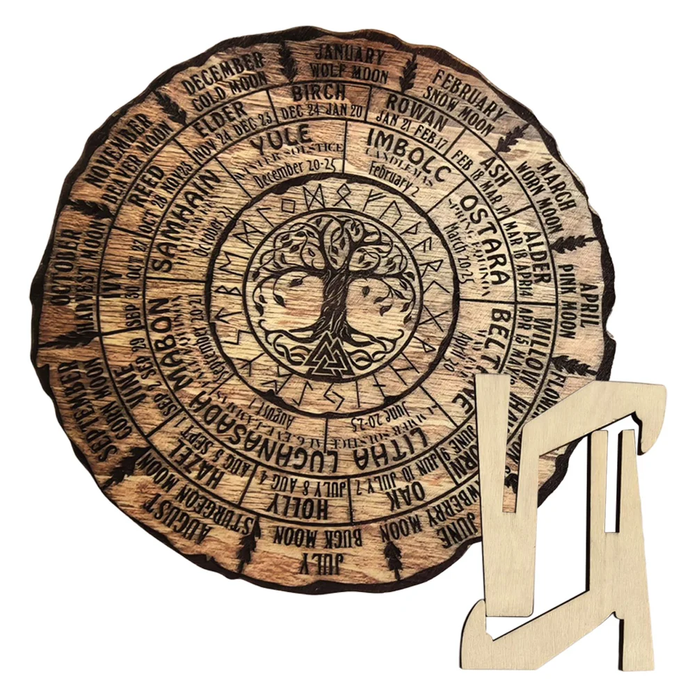 Wooden Calendar Handmade Sign Decorative Tree Decoration Round Witch Ring Ornament Vintage Home