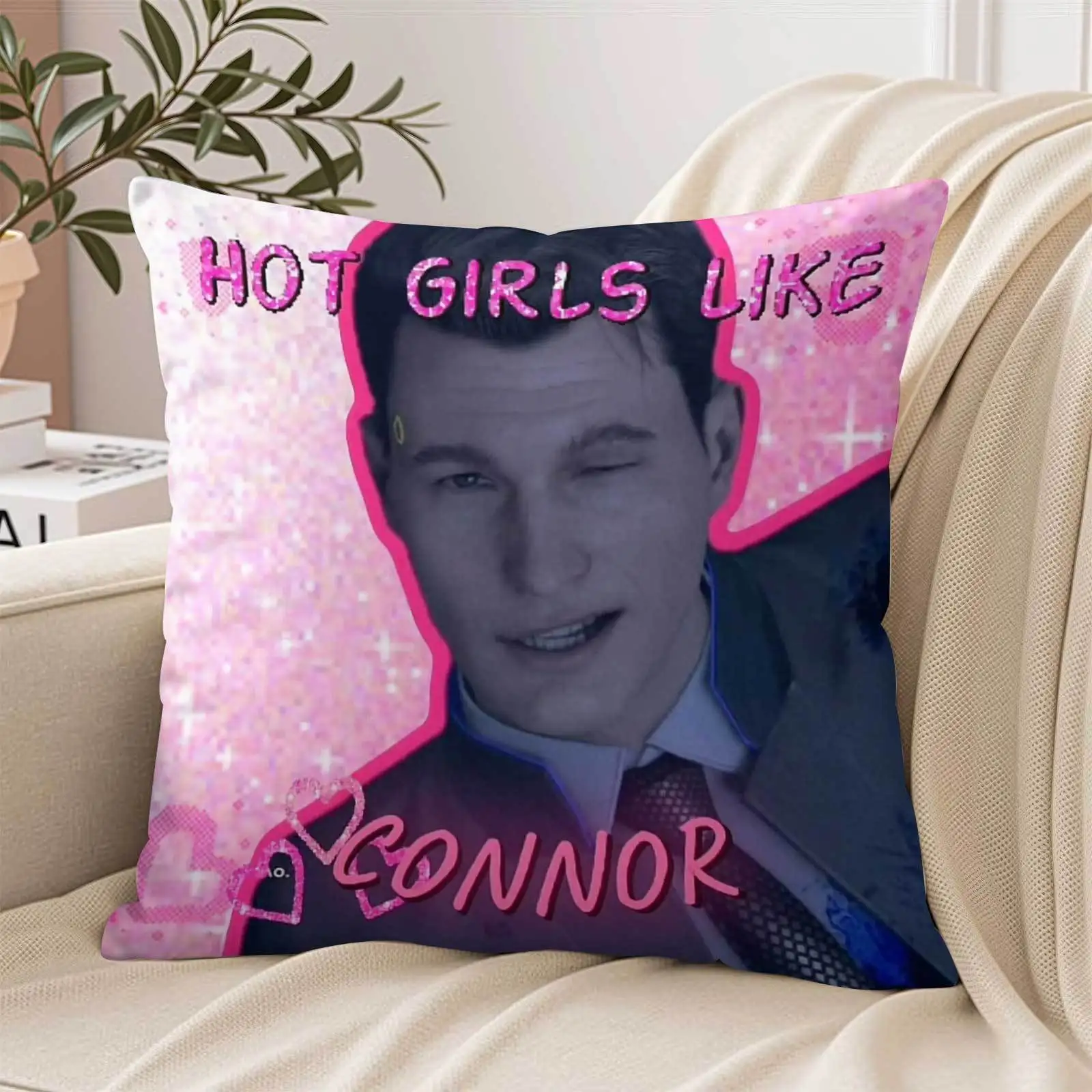 Customize 1pc CONNOR SO HOT Pink Funny Print Square Throw Pillow Covers, Double-sided Printing, Suitable for Bedrooms, Sofas, Do